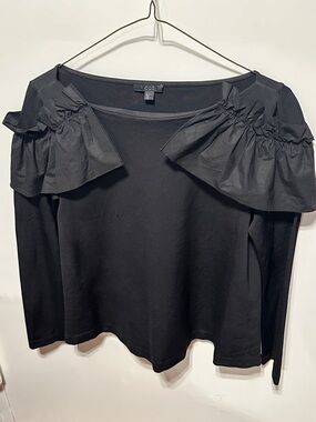 COS Black Long-Sleeve Top with Shoulder Ruffle Detail Sz S Like New B1